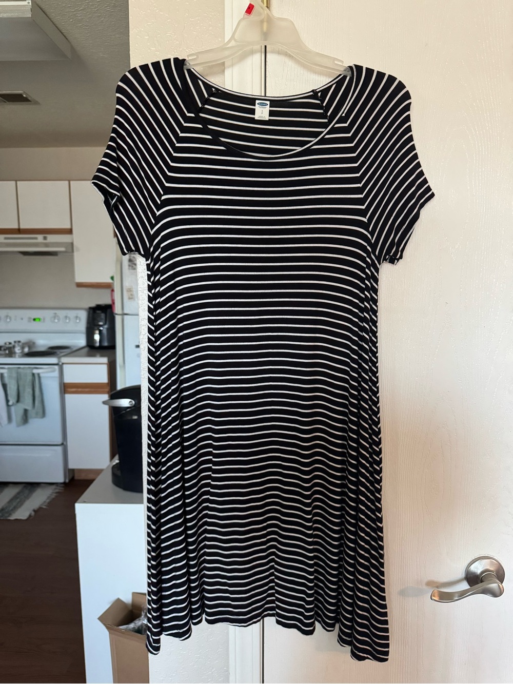 Old Navy Black and White Striped Short-Sleeve Dress